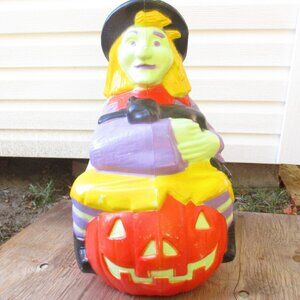 Vintage 1993 TPI 23" Witch Black Cat Pumpkin Halloween Blow Mold -Made in Canada